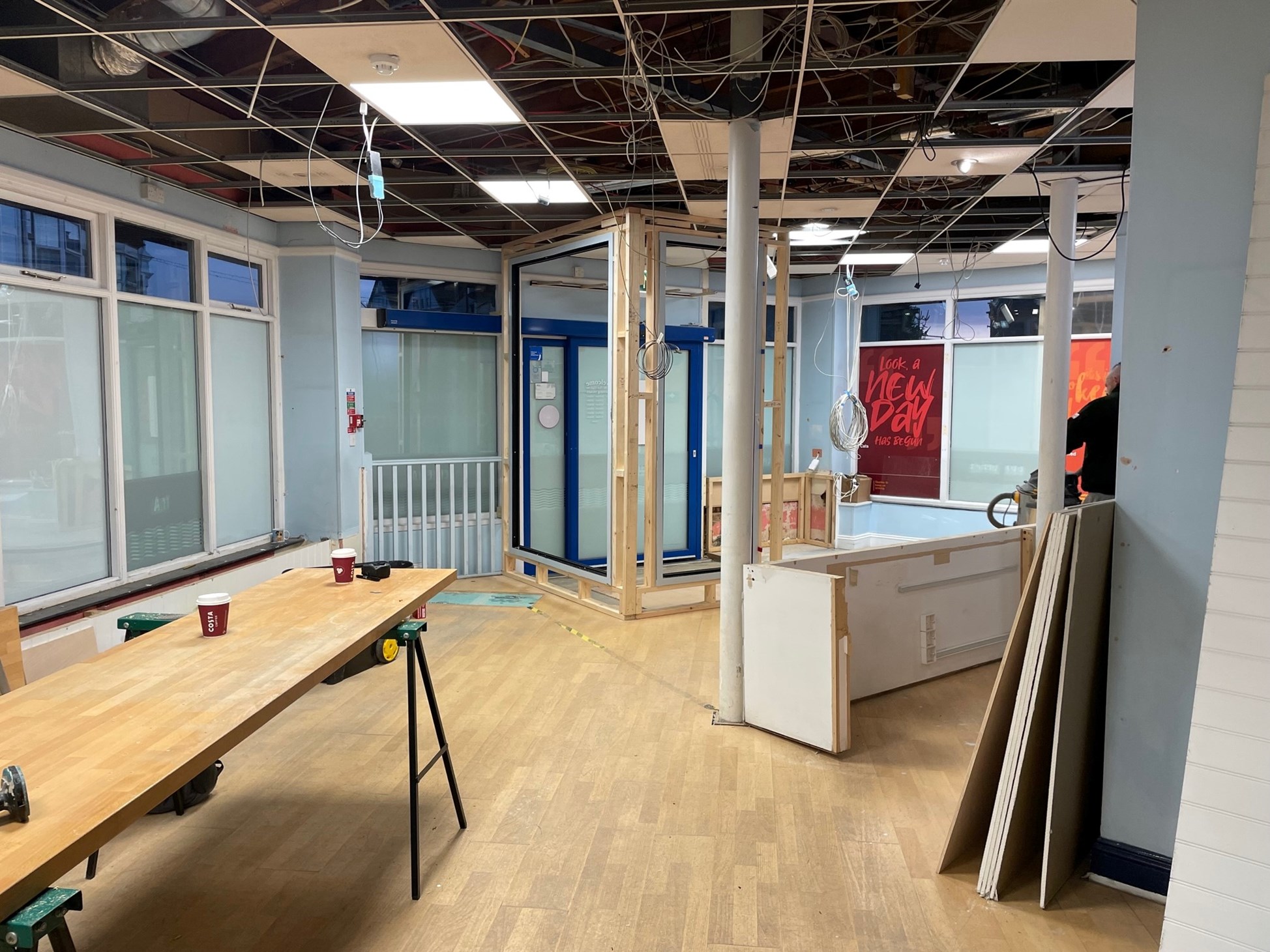 Interior shot of works at Sheringham Little Theatre, where they have started constructing a new Box Office area